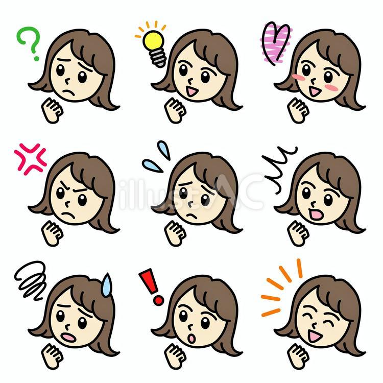 若い女性のいろいろな表情のセット 表情,感情,セットのイラスト素材