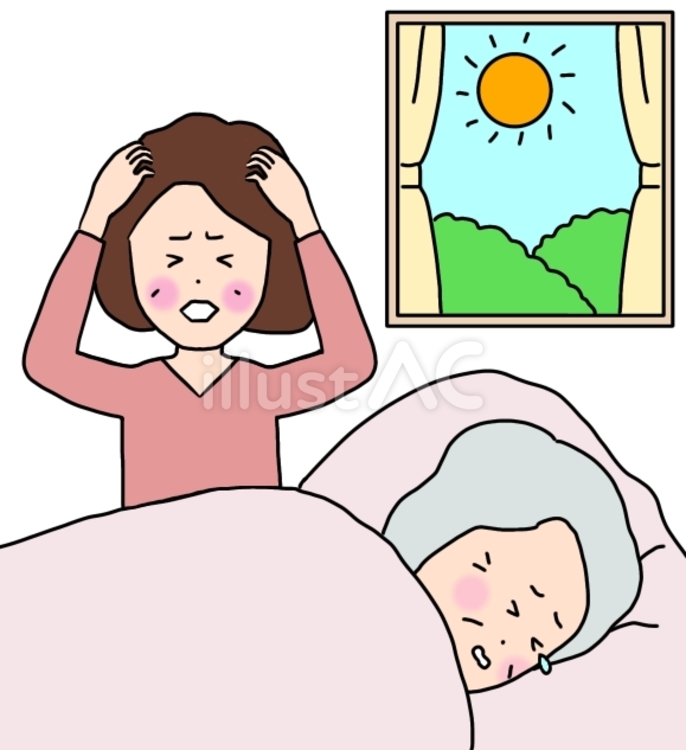 介護で苦しむ娘と泣く高齢者　虐待　認知症 虐待,高齢者虐待,泣くのイラスト素材