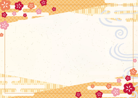 新春チラシ背景-27 背景,和柄,フレーム,雲,霞,金粉,霞文様,梅,矢絣,流水紋のイラスト素材