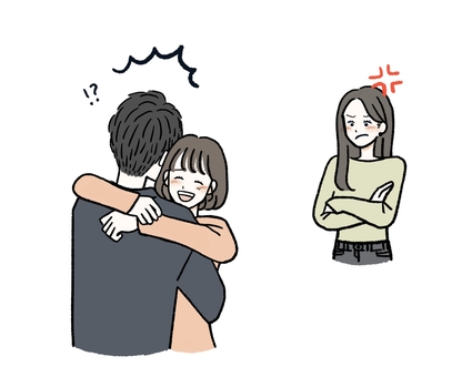 浮気を目撃して怒る女性 浮気,不倫,二股,彼氏,彼女,現場,相手,夫婦,目撃,見るのイラスト素材