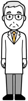 高齢男性医師(黄)-297-全身 ポカン,お爺さん,医師,男性,高齢,老人,白衣,先生,病院,医療のイラスト素材