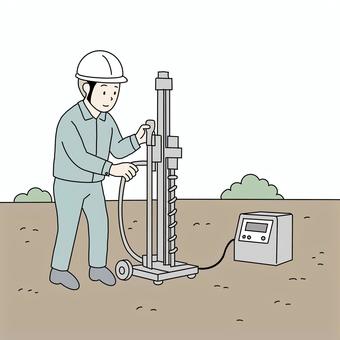 地質調査をする作業員 地質調査,作業員,地盤調査,土地調査,地盤改良,マイホームのイラスト素材