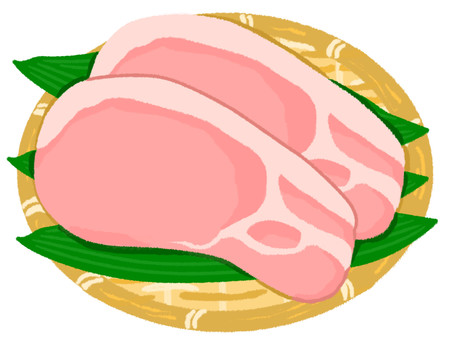 ざるの上にのった新鮮な豚ロース二枚 豚ロース,肉,ロース,ざる,豚肉,生肉,精肉,食材,食べ物,たんぱく質のイラスト素材
