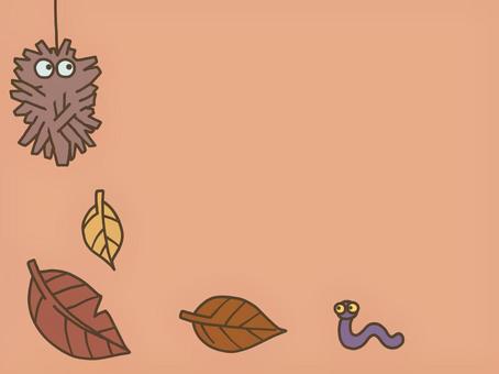 ミノムシと落ち葉 ミノムシ,イモムシ,落ち葉,秋,葉っぱ,枯れ葉,蛾,幼虫,ゆるカワ,目玉のイラスト素材