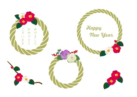しめ縄飾りの見出し、お正月のデザイン しめ縄,あしらい,見出し,リース,フレーム,タイトル,メイン,ロゴ,飾り,お正月のイラスト素材