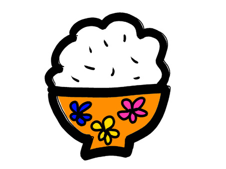 ご飯 ご飯 ご飯,茶碗,米,オレンジ,手書きのイラスト素材