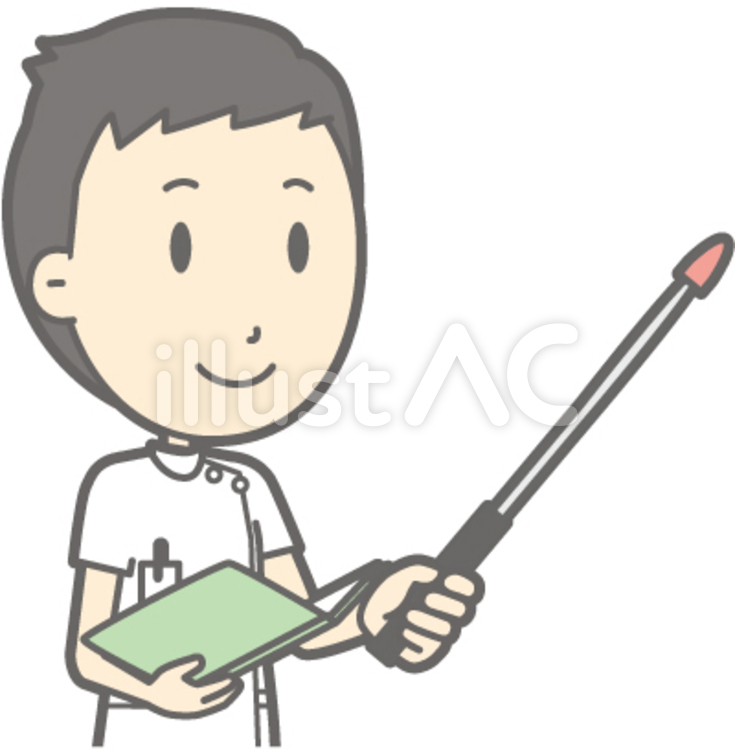 男性看護師-指示棒3横視線右斜め-バスト シンプル,人物,男性のイラスト素材