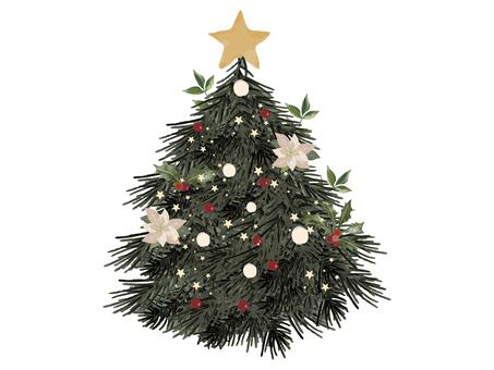 クリスマスツリー クリスマスツリー,クリスマス,装飾,イブ,12月,聖夜,ポインセチア,オーナメント,冬,12月24日のイラスト素材