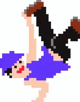 ドット絵の紫服のブレイキンです。 ドット絵,ブレイキン,シンプル,ブレイクダンス,ストリート,トップロック,フットワーク,パワームーブ,バトル,ダンスのイラスト素材