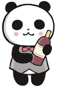 ソムリエパンダ パンダ,手描き,かわいい,ソムリエ,ワイン,お酒,ボトル,動物のイラスト素材