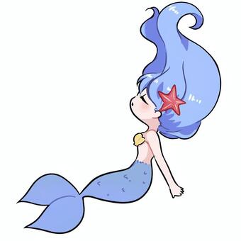 泳ぐ人魚のイラスト　キャラクターのみ 人魚,かわいい,ファンタジー,幻想,女の子のイラスト素材