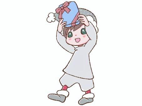 プレゼントを持つ小人 プレゼント,贈り物,小人,妖精,ニッセ,子供,帽子,冬,クリスマス,笑顔のイラスト素材