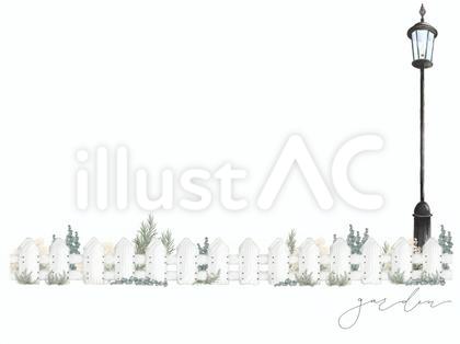 ナチュラルなお庭の背景・フレーム(街灯)