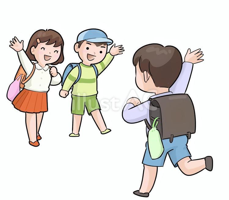 小学生３人のあいさつ 挨拶,小学生,朝のイラスト素材