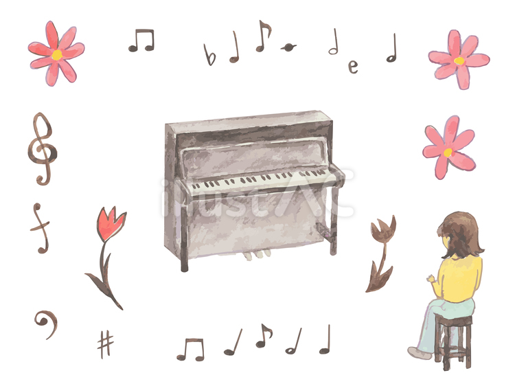 水彩のピアノのイメージセット ピアノ,音楽,音楽会のイラスト素材