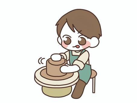 ろくろを回す男の子 男の子,陶芸,ろくろ,民藝,粘土,習い事,エプロン,趣味,職人のイラスト素材