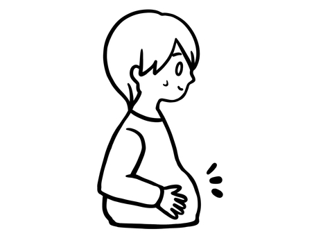 お腹を見て苦笑い 線画 お腹を見て苦笑い 線画 ぽっこり,お腹,ウエスト,体型,メタボ,ダイエット,生活,習慣,不健康,健康のイラスト素材