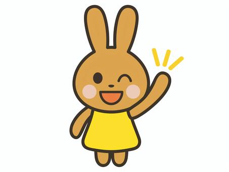 元気に挨拶をするかわいい茶色うさぎキャラ うさぎ,挨拶,返事,元気,笑顔,かわいい,動物,キャラクター,挙手,楽しいのイラスト素材