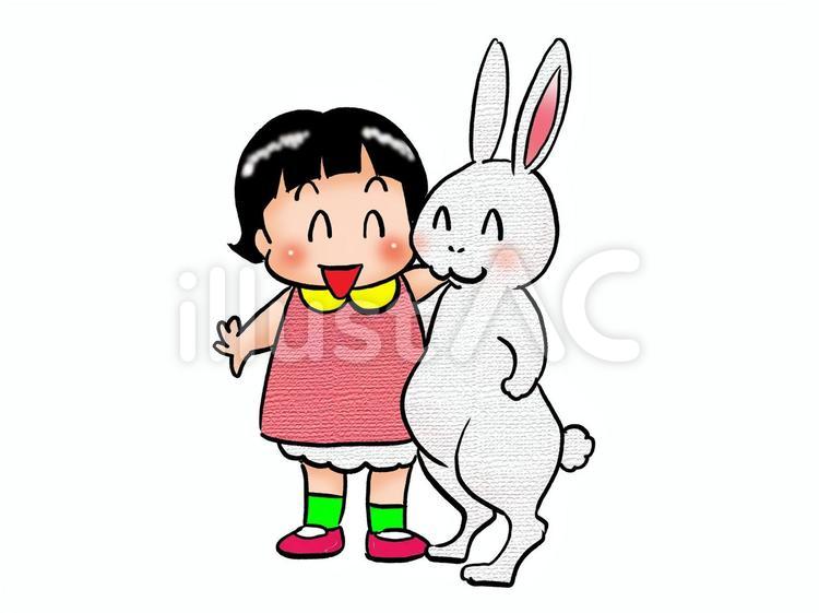 うさぎと女の子1 人物,こども,女の子のイラスト素材