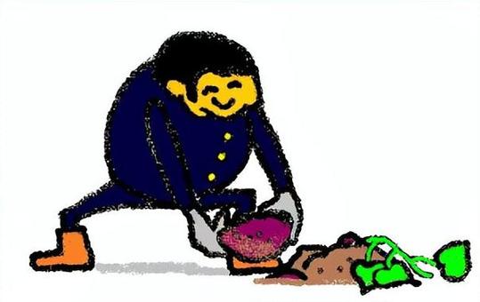 芋掘りする学生 少年,学生,サツマイモ,芋掘り,畑のイラスト素材