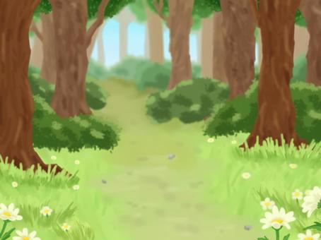 白い花が咲く森 森,木,花,草,茂み,白い花,森林,風景,自然,緑のイラスト素材