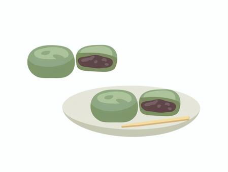 よもぎ餅 餅,よもぎ,餡子,和菓子,食べ物,甘味,皿のイラスト素材