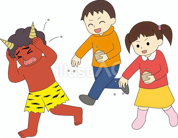 豆まきする子供たち 節分,豆まき,行事のイラスト素材