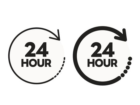 回転矢印と24時間のアイコン 回転,矢印,24時間,24h,一日,一日中,フル,稼働,終日,営業のイラスト素材