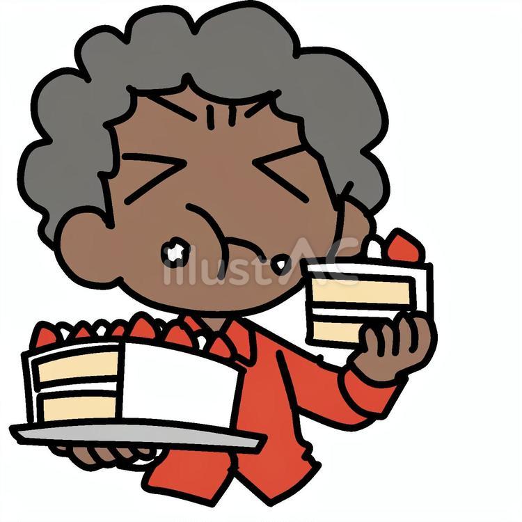 不満でケーキを爆食いするアフロ男性 アフロ,爆食い,不満のイラスト素材