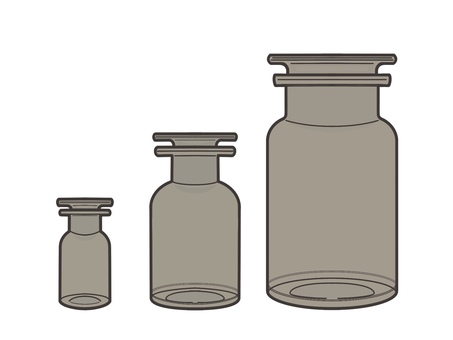 広口試薬びん 褐色 複数 実験器具,理科,科学,化学,シンプル,試薬びん,褐色のイラスト素材