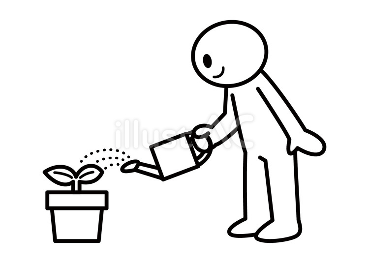 棒人間-植木鉢に水をやる 棒人間,水やり,育てるのイラスト素材