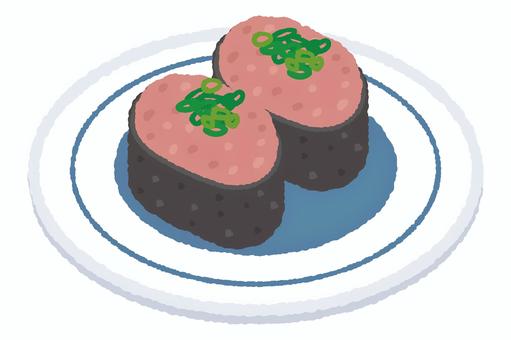 皿にのった寿司 ネギトロ,寿司,鮨,米,酢飯,回転寿司,コメ,スシ,寿司屋,和食のイラスト素材