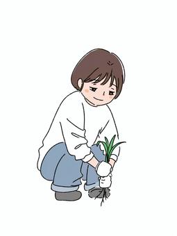 Illustration, short hair, female, squat, 
