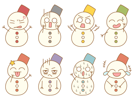 色んな表情の雪だるまセット　4 雪だるま,セット,冬,雪,ワンポイント,表情,顔,感情,チッ,ムカつくのイラスト素材