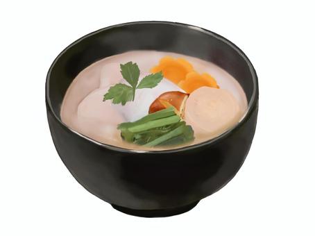 お雑煮26（白みそ）2 お雑煮,雑煮,白味噌,関西,餅,丸餅,お餅,正月,大根,里芋のイラスト素材