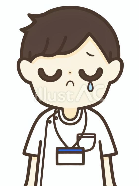 泣いている　男性の看護師 看護師,理学療法士,作業療法士のイラスト素材
