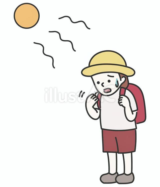 夏の通学小学生 熱中症,小学生,ランドセルのイラスト素材