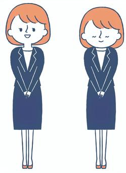 お辞儀するスーツの女性_01 人物,女性,会社員,仕事,営業,オフィス,スーツ,お辞儀,お願い,ぺこりのイラスト素材