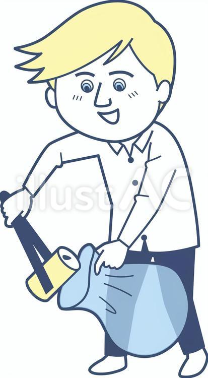 ゴミ拾いをする男性2_淡色版 ゴミ拾い,清掃,ゴミのイラスト素材