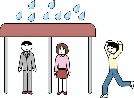 雨宿り駆けこむ 雨宿り,駆けこむ,天気,待機,場所,屋根,デフォルメ,人物,男女のイラスト素材