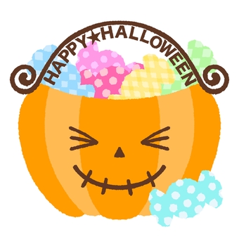 ジャック・オー・ランタンのお菓子バケツ かぼちゃ,ハロウィン,イベント,ジャックオランタン,パンプキン,秋,お菓子,キャンディ,カラフル,オレンジのイラスト素材