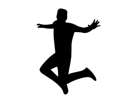 ジャンプをする男性のシルエット ジャンプ,男性,飛び跳ねる,全身,手描き,シルエット,黒のイラスト素材