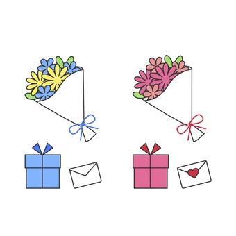 Illustration, present, bouquet, letter, 