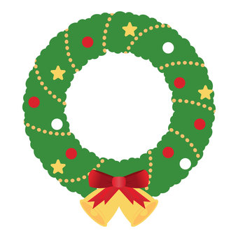 シンプルなクリスマスリース クリスマスリース,リース,クリスマス,ベル,リボン,星,冬,12月,１２月,素材のイラスト素材
