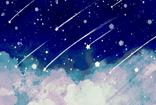 ファンタジーな夜空に降る流れ星と雪の背景 流れ星,星,雪,背景,風景,壁紙,空,夜空,雲,青のイラスト素材