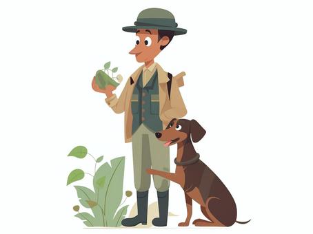 botanist and dog, plant, scholar, male, JPG and PNG