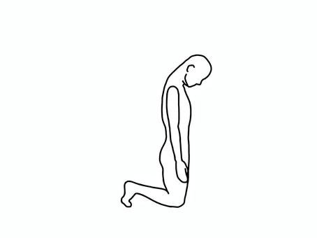足を立てて膝立ちし下を見る人 膝立ち,頚前屈,横向き,線画,白黒のイラスト素材