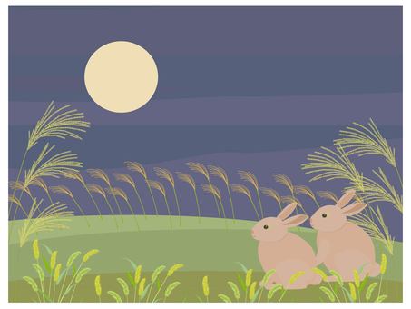 Illustration, the moon viewing, rabbit, full night, JPG and AI