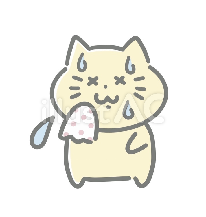 汗を拭く黄色いねこ 猫,汗,夏のイラスト素材