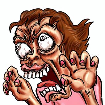 何にでも噛みつく女性 攻撃的,感情的,ケンカ腰,キレる,他責,騒ぐ,喚く,暴れる,おばさん,女のイラスト素材